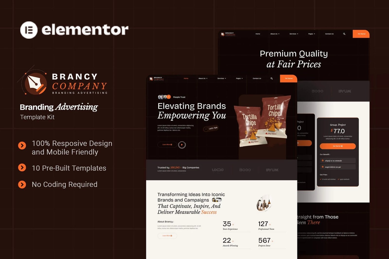 Brancy - Kit de plantillas Elementor para publicidad de marca
