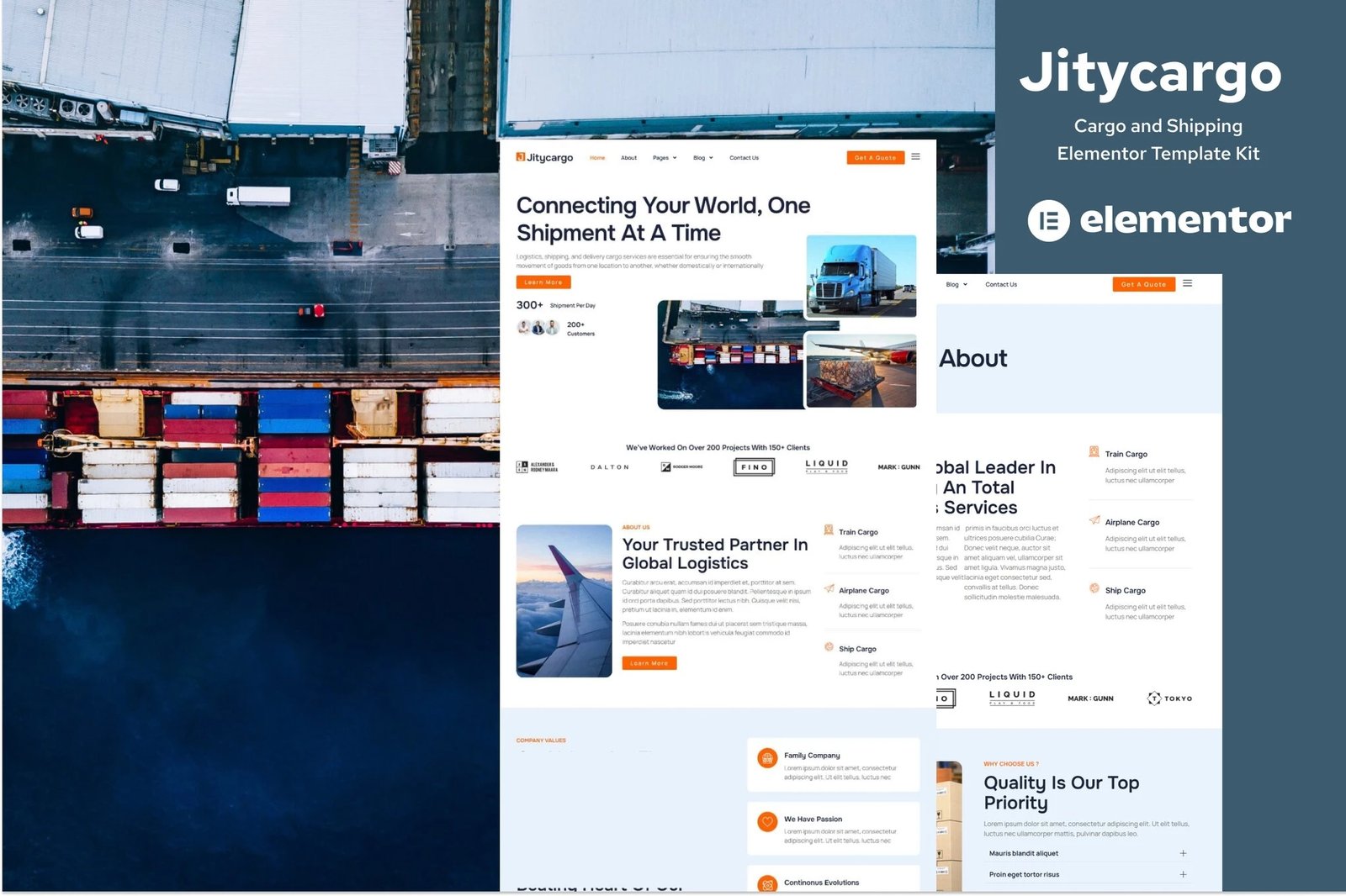 Jitycargo - Kit de plantillas Elementor Pro para logística, carga y transporte