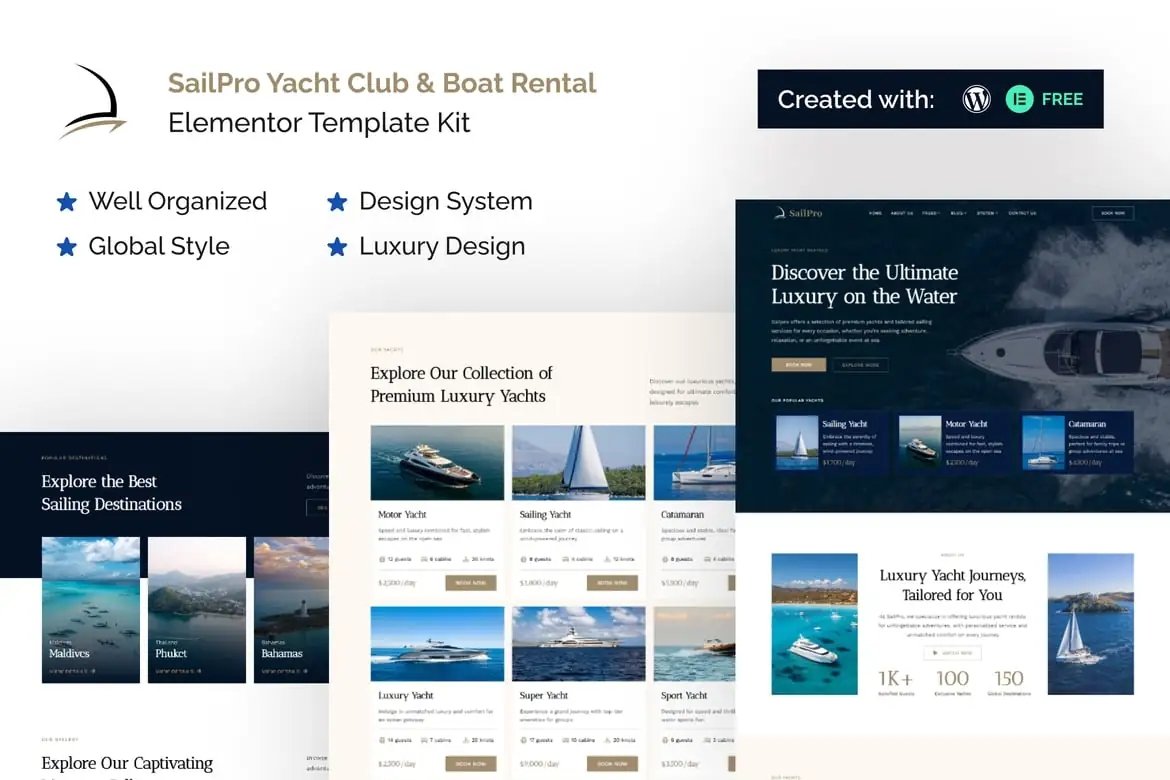 Sailpro - Yacht Club Boat Rental Elementor Template Kit