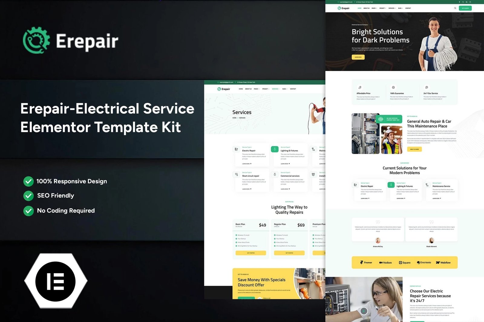 Erepair - Kit de plantillas Elementor para servicio eléctrico
