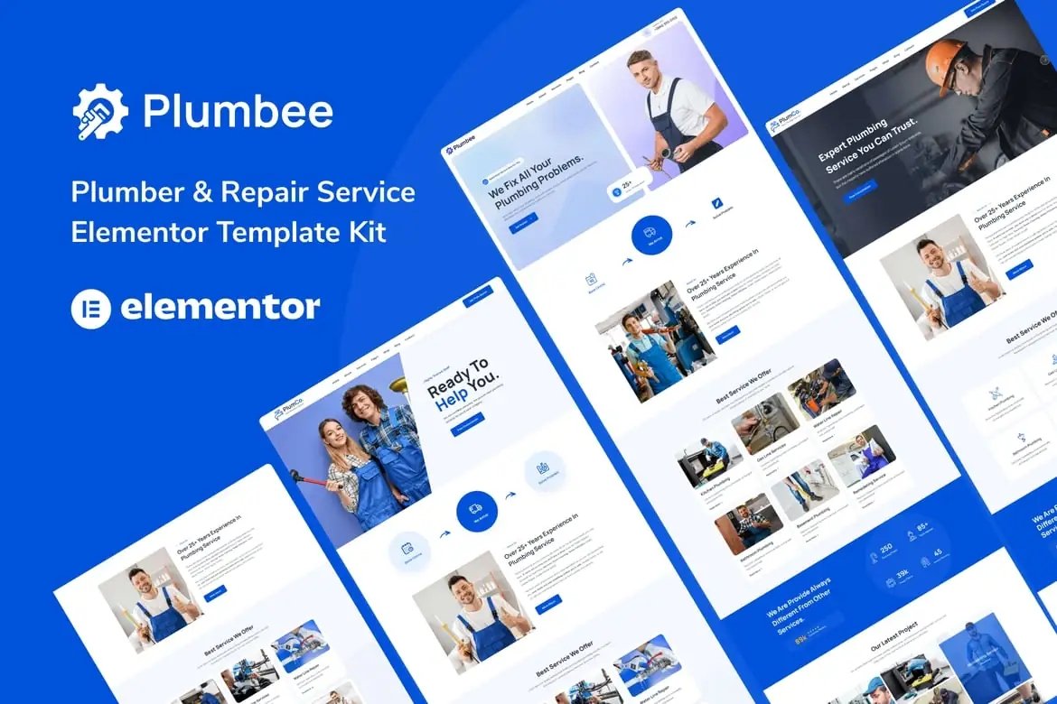 Plumbee Kit de plantillas Elementor para servicios de plomería y reparación