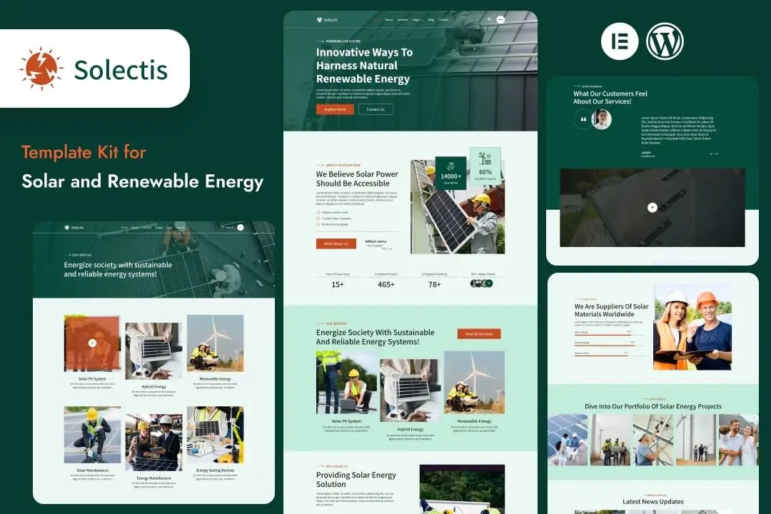 Selectis - Kit de plantillas Elementor para energía solar y renovable