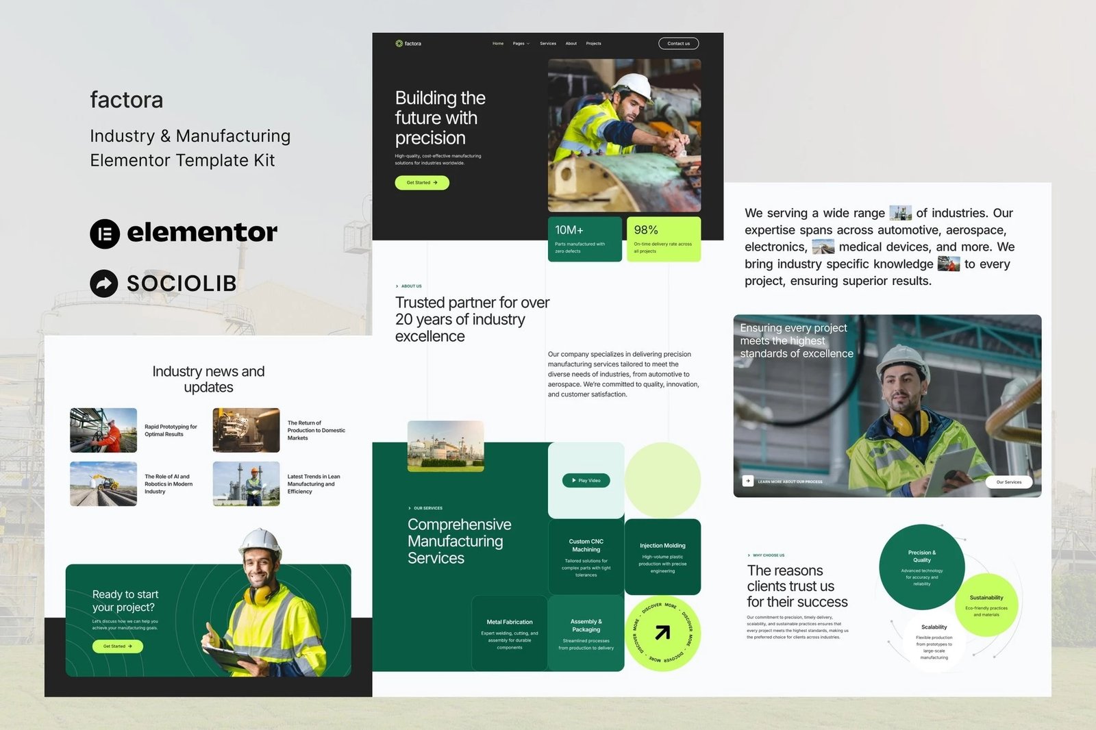 Factora - Kit de plantillas Elementor para la industria y la fabricación