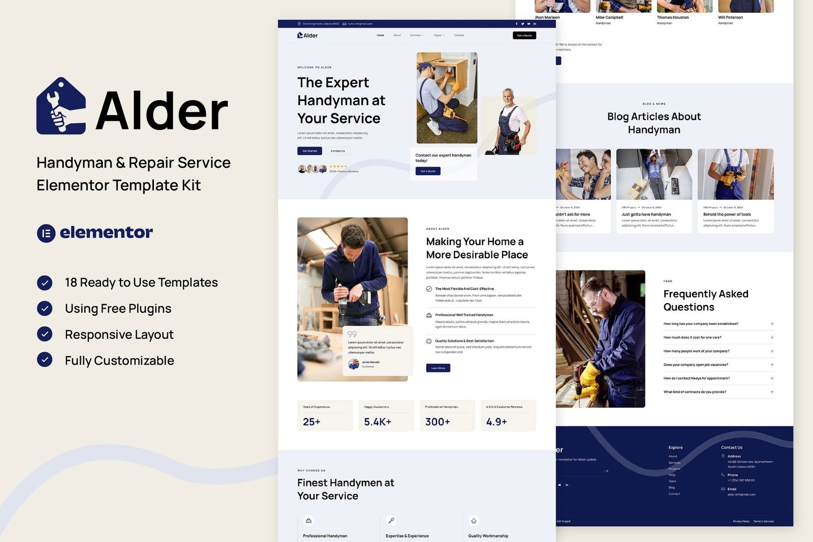 Alder - Kit de plantillas Elementor para Handyman Repair Service