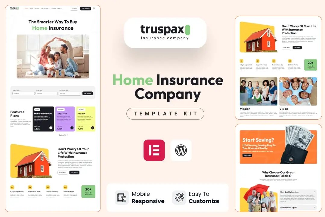 Truspax - Kit de plantillas Elementor para agencias de seguros