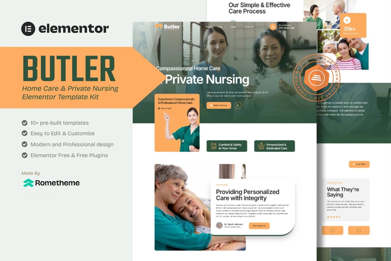 Butler - Kit de plantillas Elementor para cuidados domiciliarios y enfermería privada