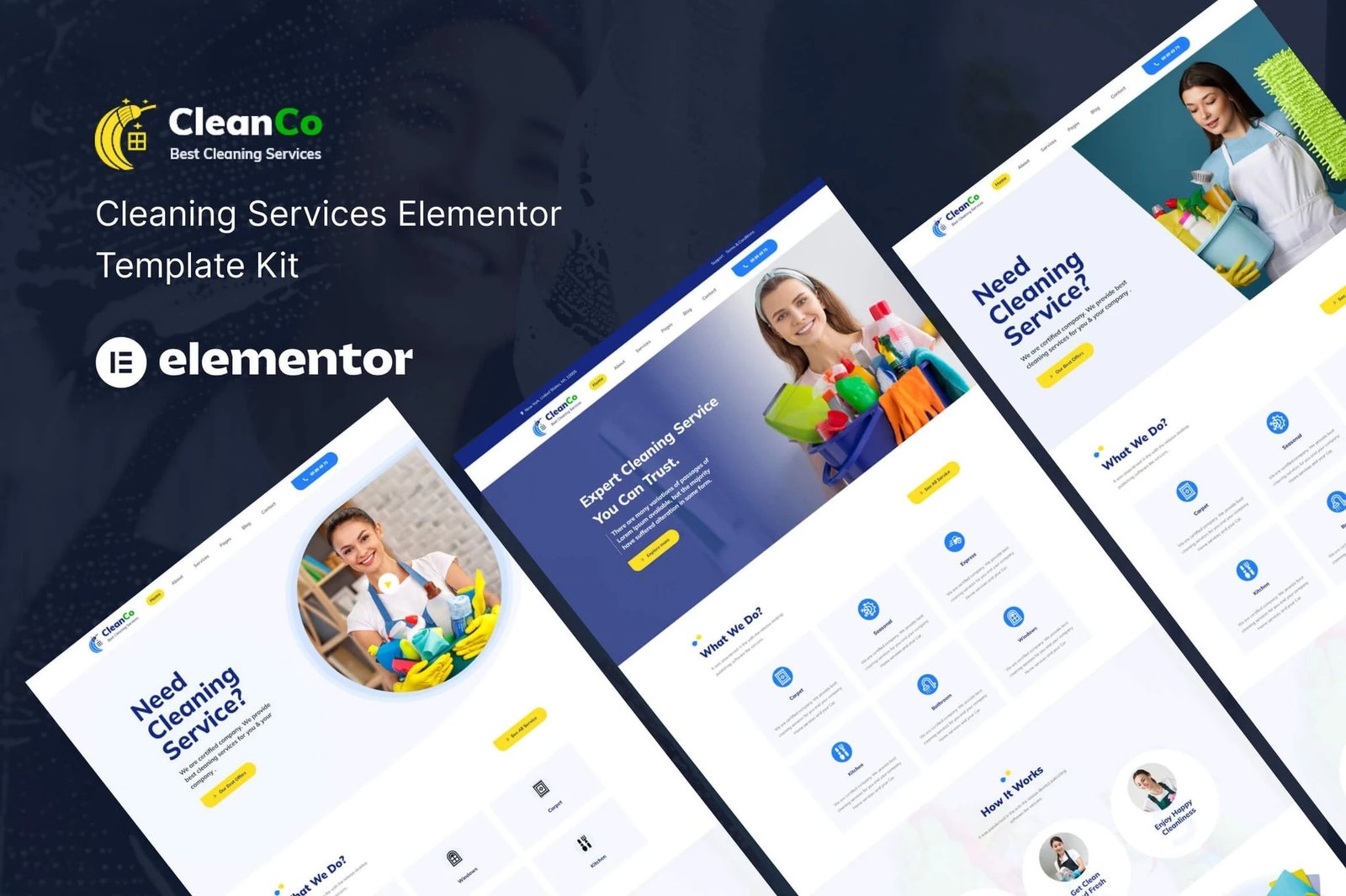 Cleanco Kit de plantillas Elementor para servicios de limpieza