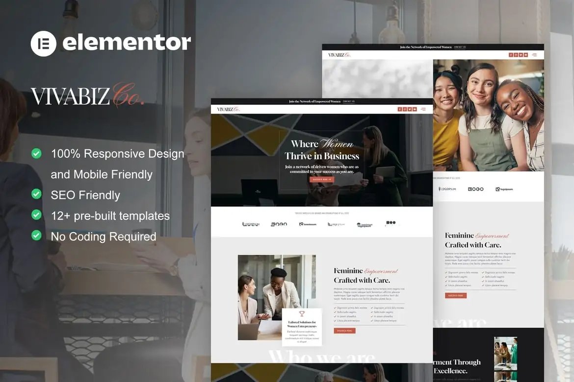 Vivabiz - Kit de plantillas Elementor para coaching empresarial femenino