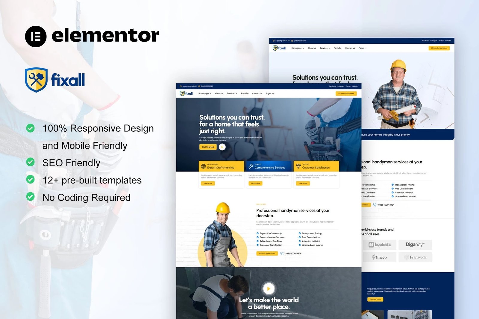 FixAll - Kit de plantillas Elementor Pro para personal de mantenimiento y reparación