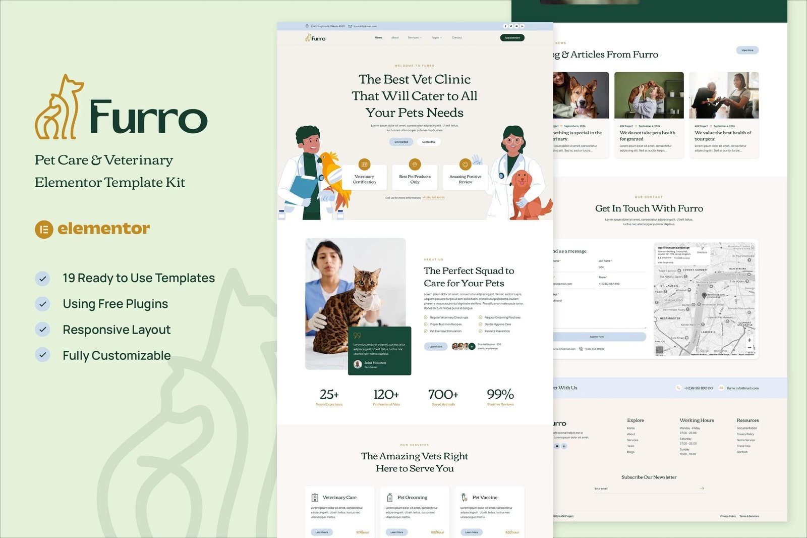 Furro - Kit de plantillas Elementor para cuidado de mascotas y veterinaria