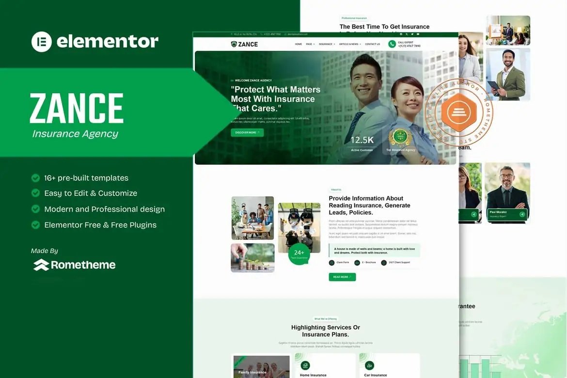 Zance - Kit de plantillas Elementor para agencias de seguros