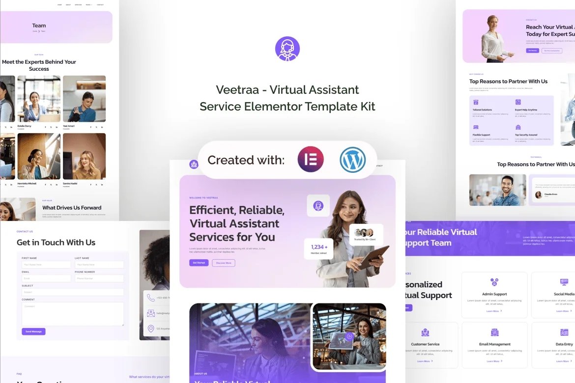 Veetraa - Kit de plantillas Elementor del servicio de asistente virtual