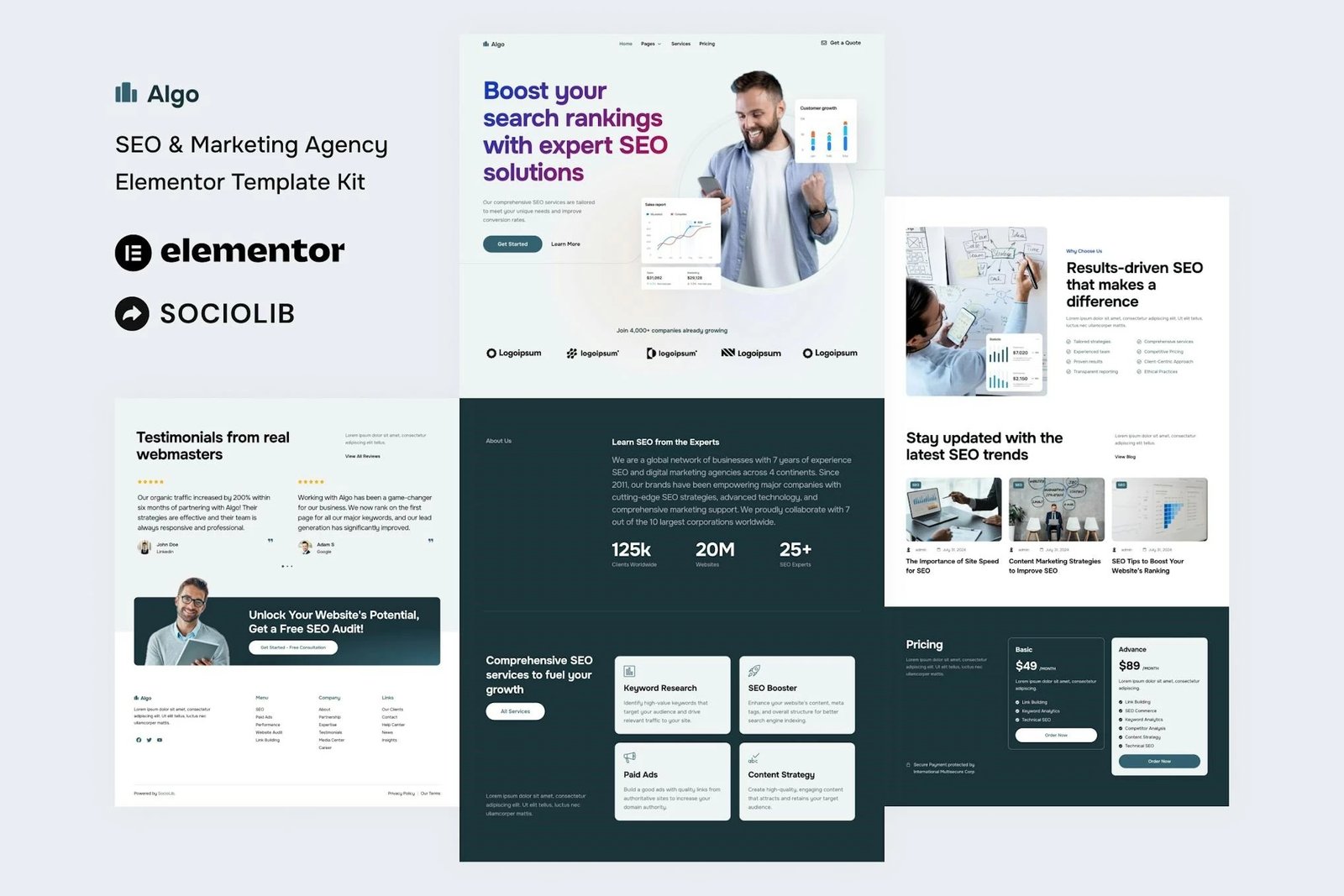 Algo - Kit de plantillas Elementor para agencias de marketing y SEO