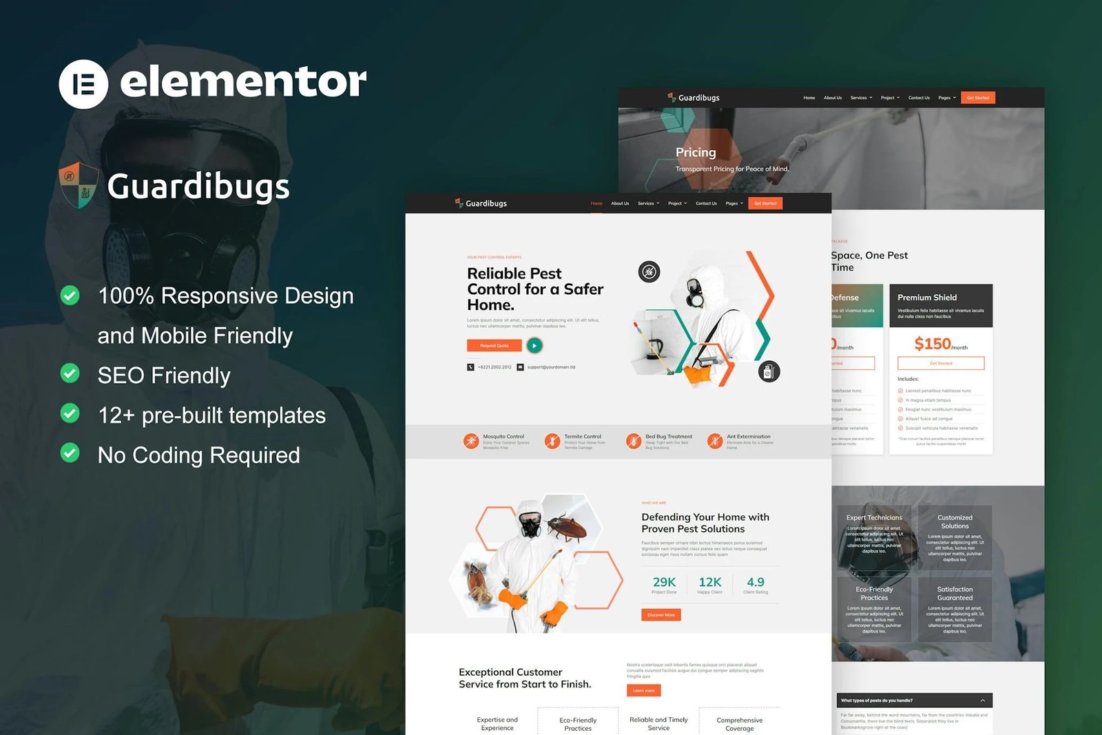 Guardibugs - Kit de plantillas Elementor Pro para el servicio de control de plagas