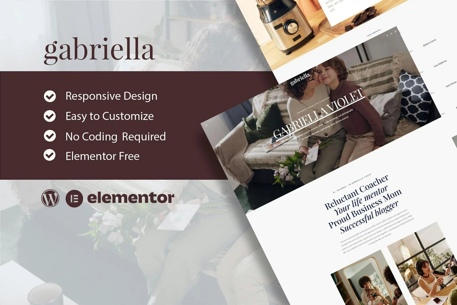 Gabriella - Kit de plantillas Elementor para motivadoras y entrenadoras de negocios