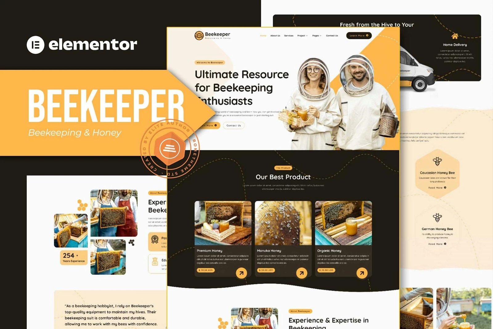 Beekeeper - Kit de plantillas Elementor para apicultura y miel