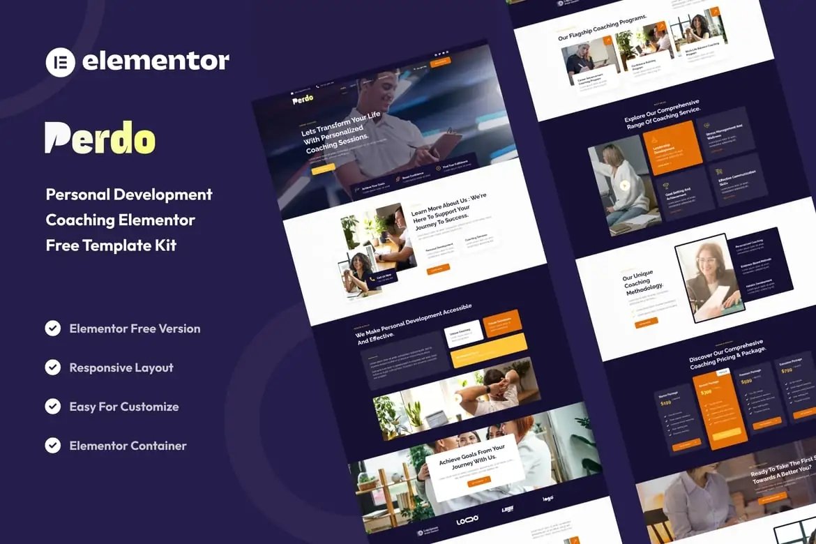 Perdo - Kit de plantillas Elementor para coaching de desarrollo personal