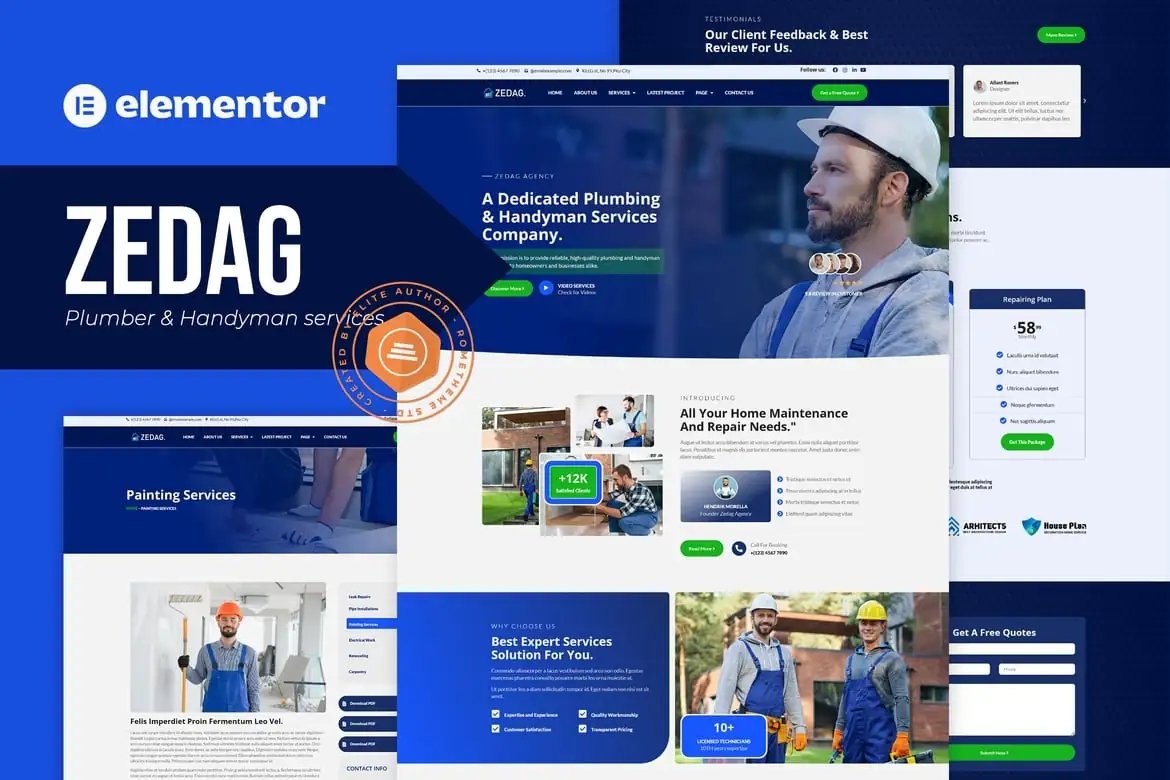 Zedag - Kit de plantillas Elementor Pro de Plumber Handyman Services