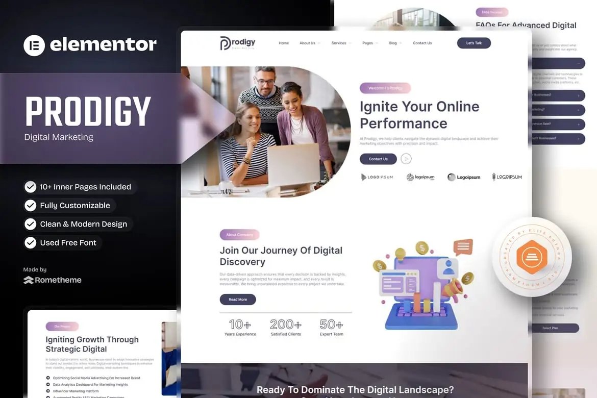 Prodigy - Kit de plantillas Elementor de marketing digital