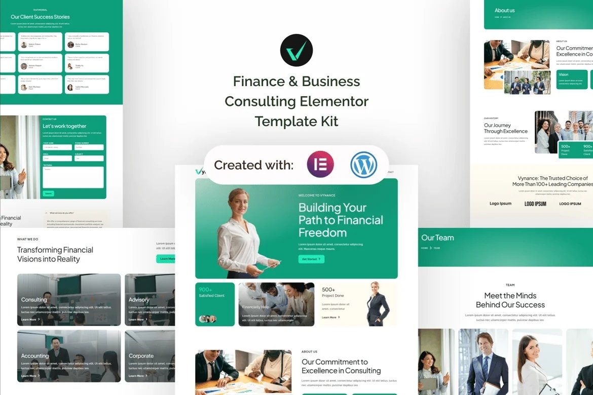 Vynance - Kit de plantillas Elementor para consultoría financiera y empresarial