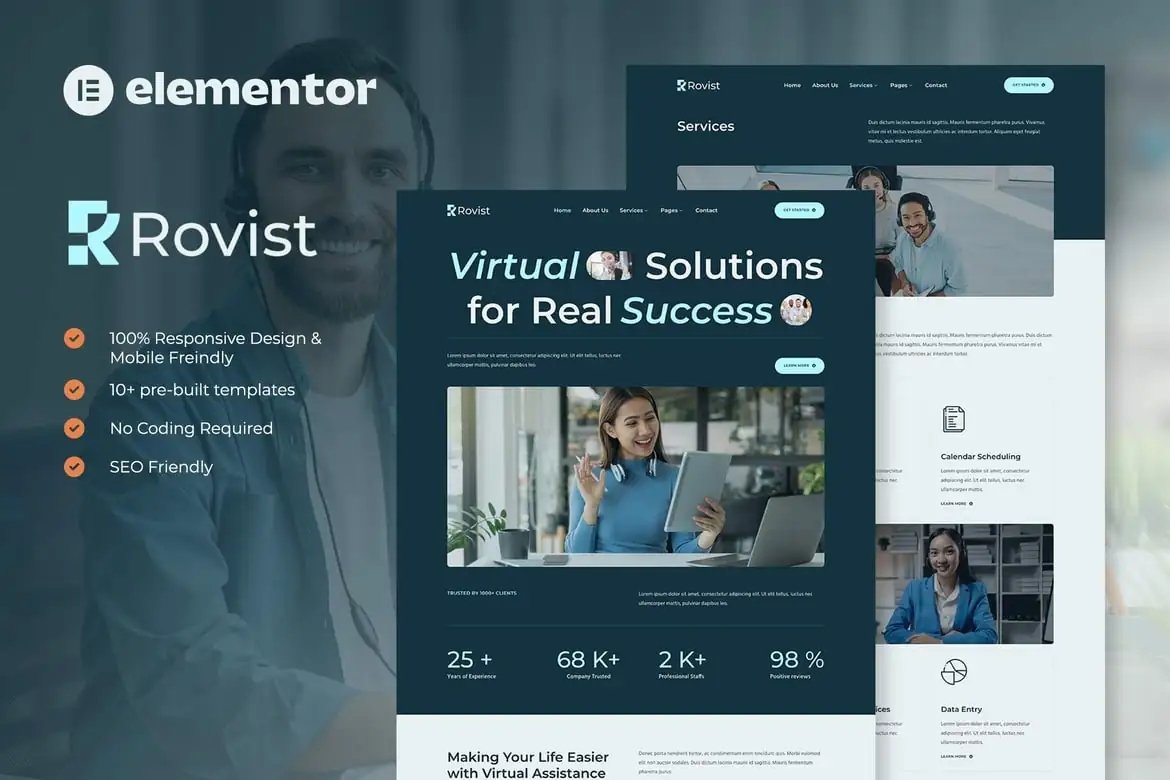 Rovist - Kit de plantillas Elementor del servicio de asistente virtual