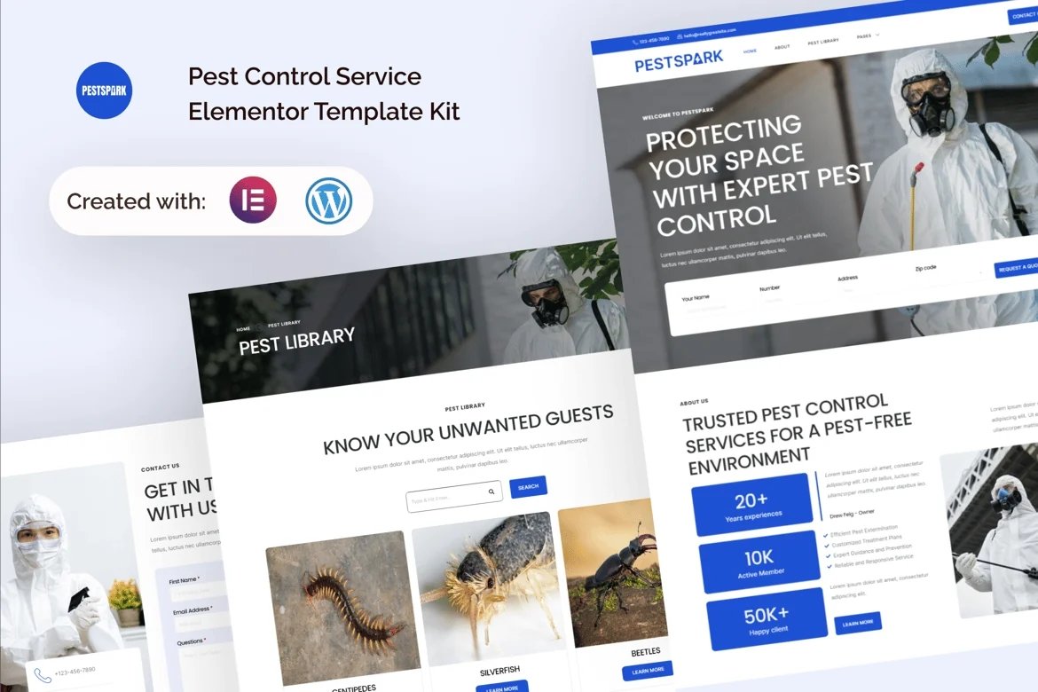 Pestspark - Kit de plantillas Elementor para el servicio de control de plagas