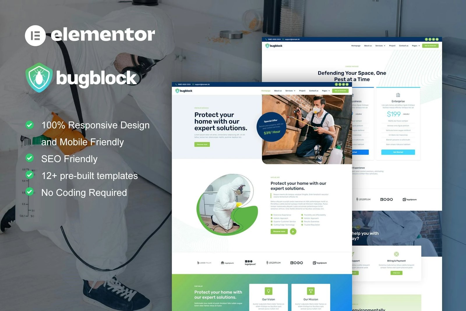 BugBlock - Kit de plantillas Elementor para el servicio de control de plagas