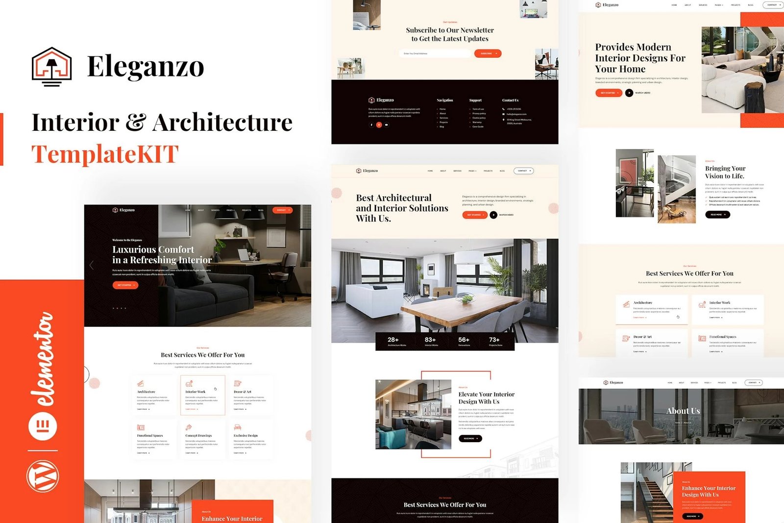 Eleganzo - Kit de plantillas Elementor para interiores y arquitectura