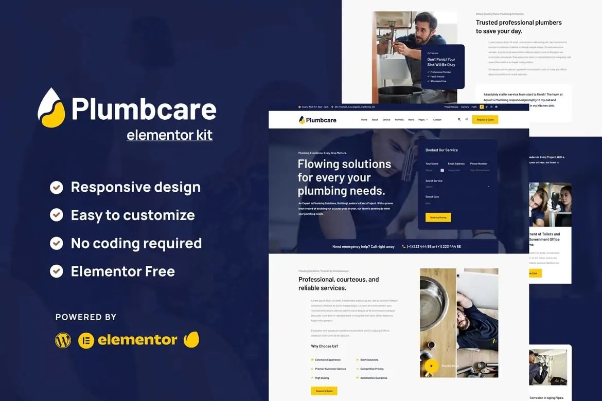 PlumbCare - Kit de plantillas Elementor para servicios de plomería