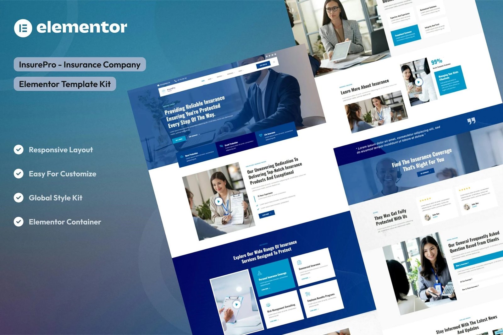 Insure - Kit de plantillas Elementor para compañías de seguros