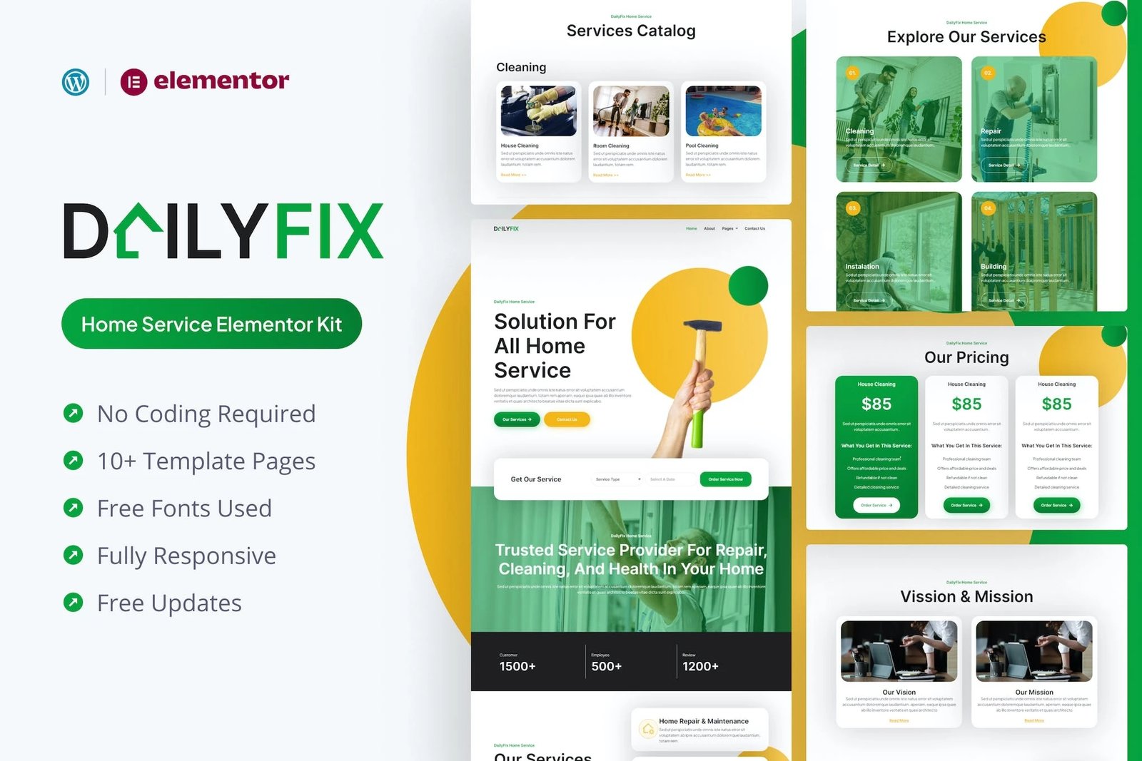 Dailyfix - Kit de plantillas Elementor para el servicio doméstico