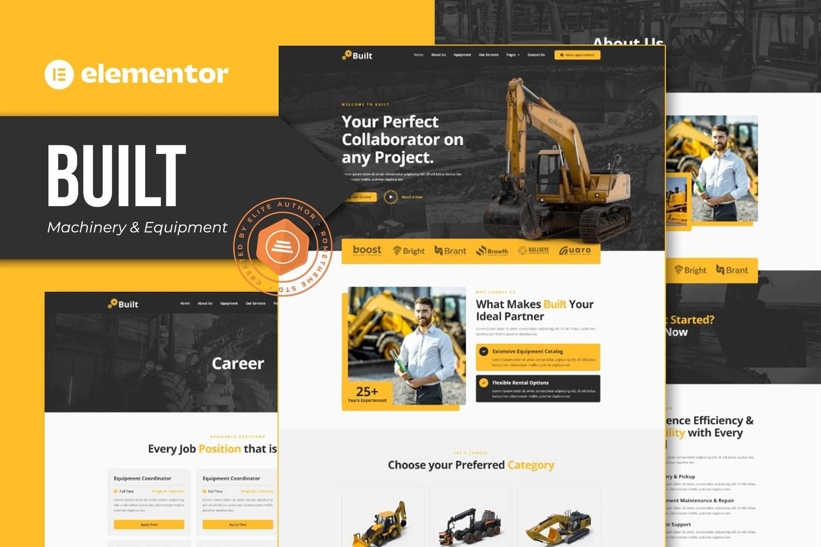 Construido - Kit de plantillas Elementor Pro para alquiler de maquinaria y equipo