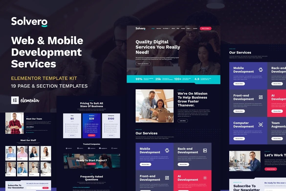 Solvero - Template Kit Elementor para servicios de desarrollo web y móvil