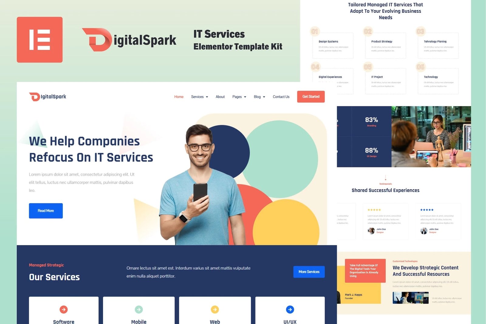 DigitalSpark - Kit de plantillas Elementor Pro para servicios de TI