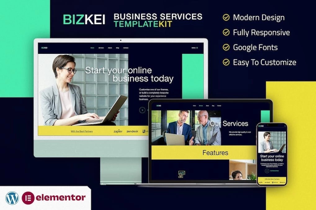 Bizkei Template Kit Elementor para empresas y servicios