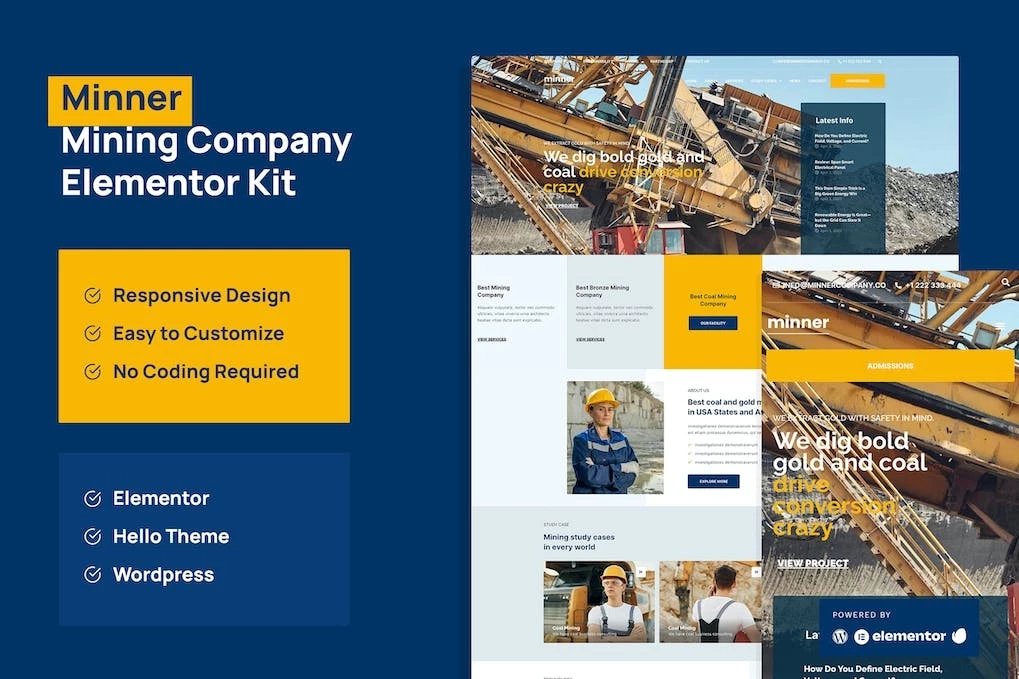 Minner - Template Kit Elementor para construcción y construcción