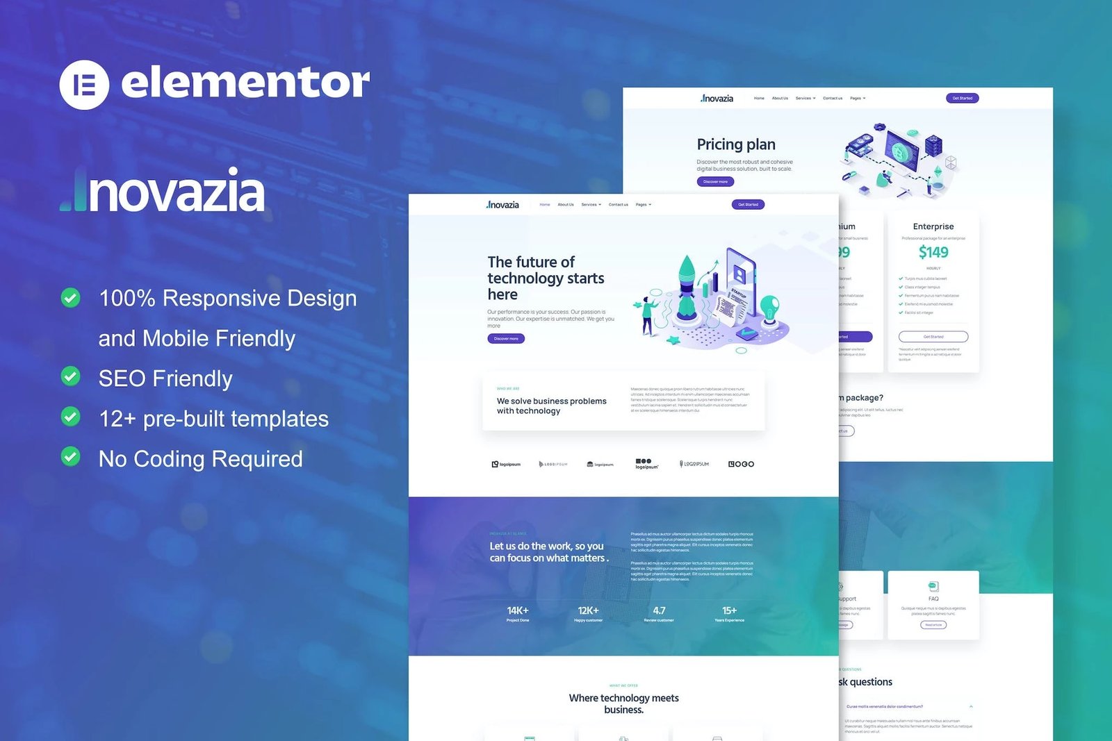 Inovazia - Kit completo de plantillas de sitio Elementor Pro de servicios de TI