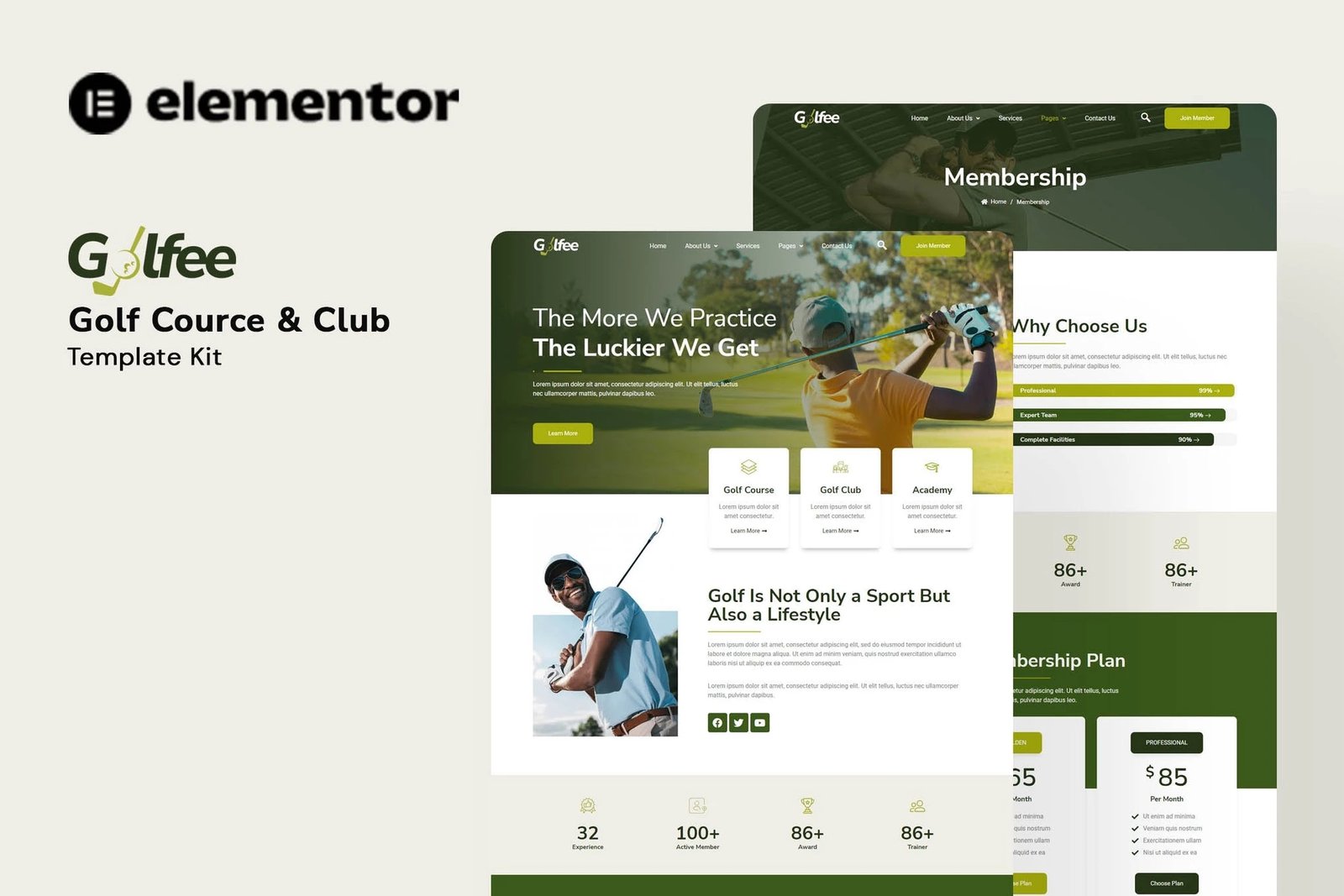 Golfee - Template Kit Elementor para campo de golf y club