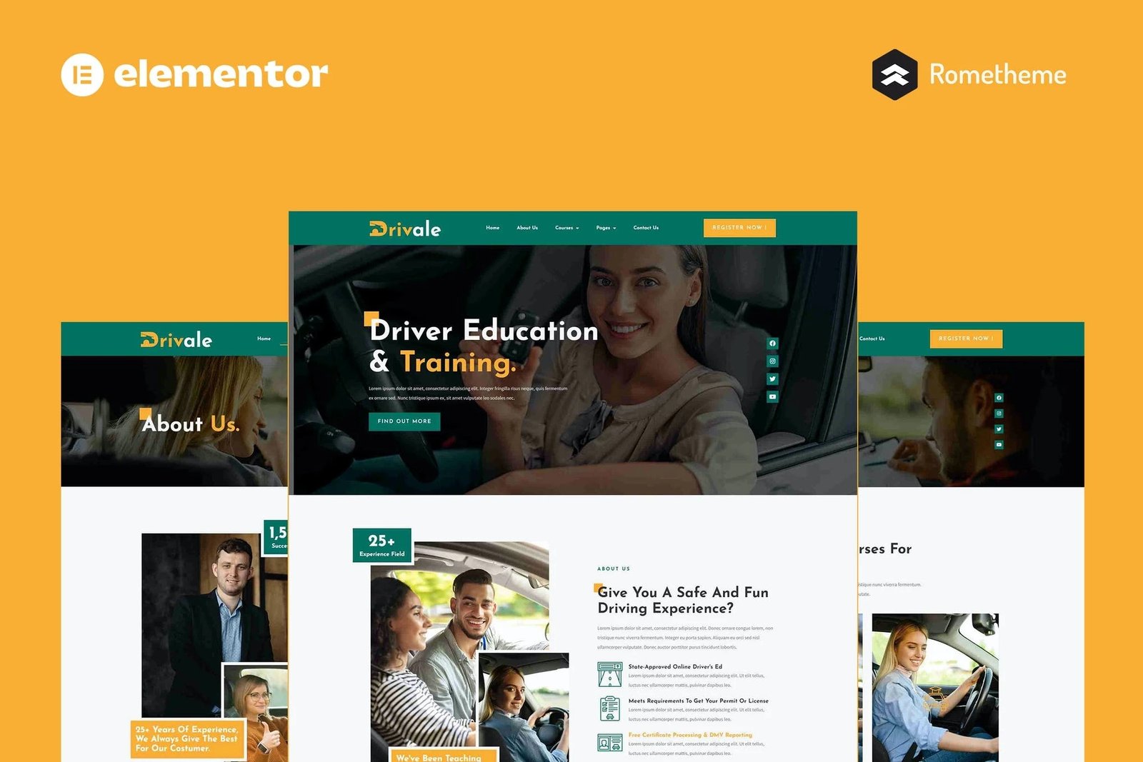Drivale - Kit completo de plantillas de sitio Elementor Pro para autoescuela