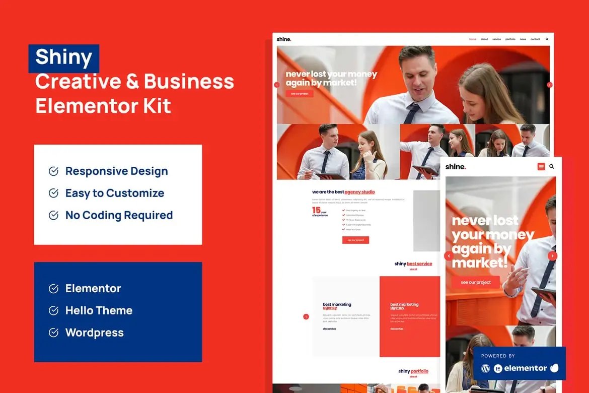 Shiny - Template Kit profesionales Elementor para agencia de negocios creativa