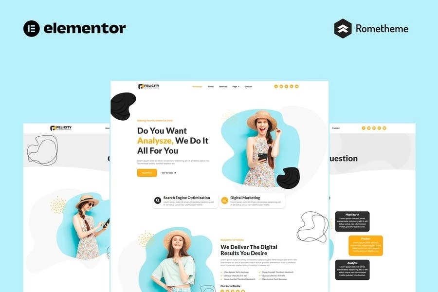 Felicity - Kit completo de plantillas de sitio Elementor Pro para SEO y marketing digital