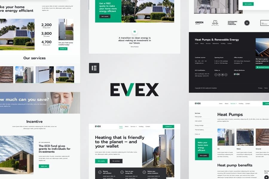 Evex - Template Kit Elementor para bombas de calor y energía renovable