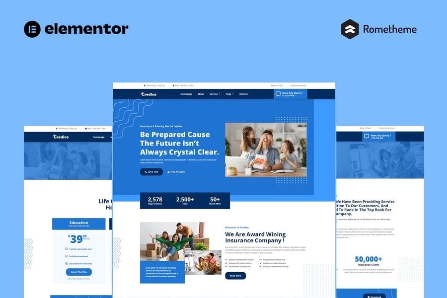 Credice - Kit completo de plantillas de sitio Elementor Pro de la agencia de seguros
