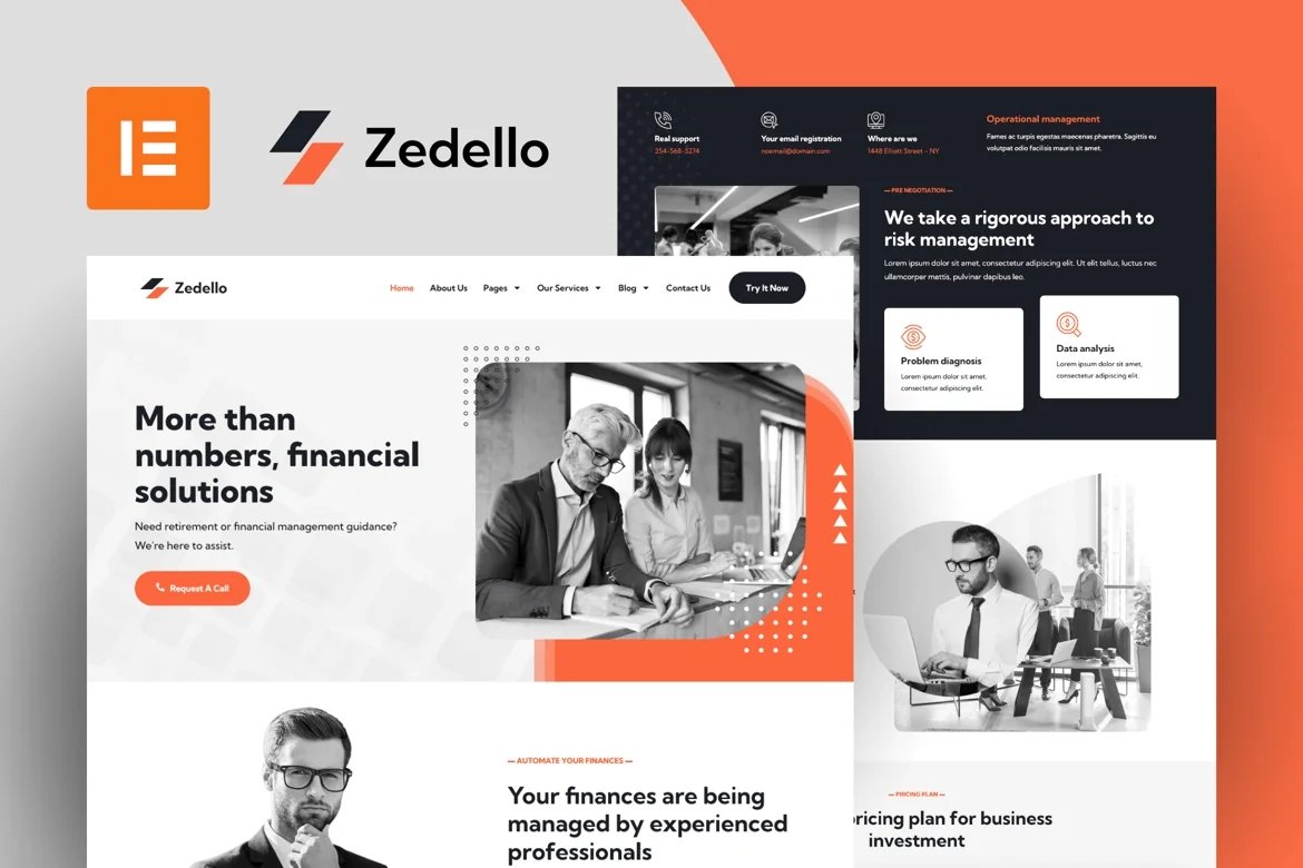 Zedello - Kit de plantillas Elementor Pro para empresas de consultoría y finanzas