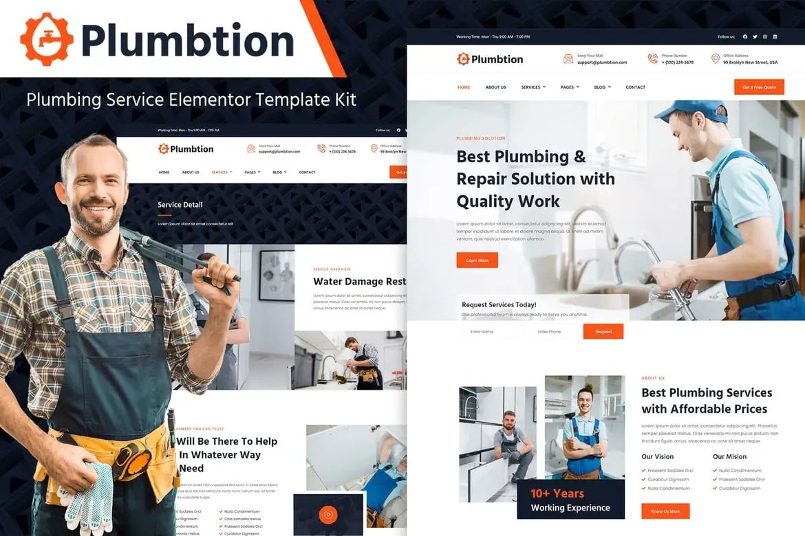 Plumbtion Kit de plantillas Elementor para servicios de plomería