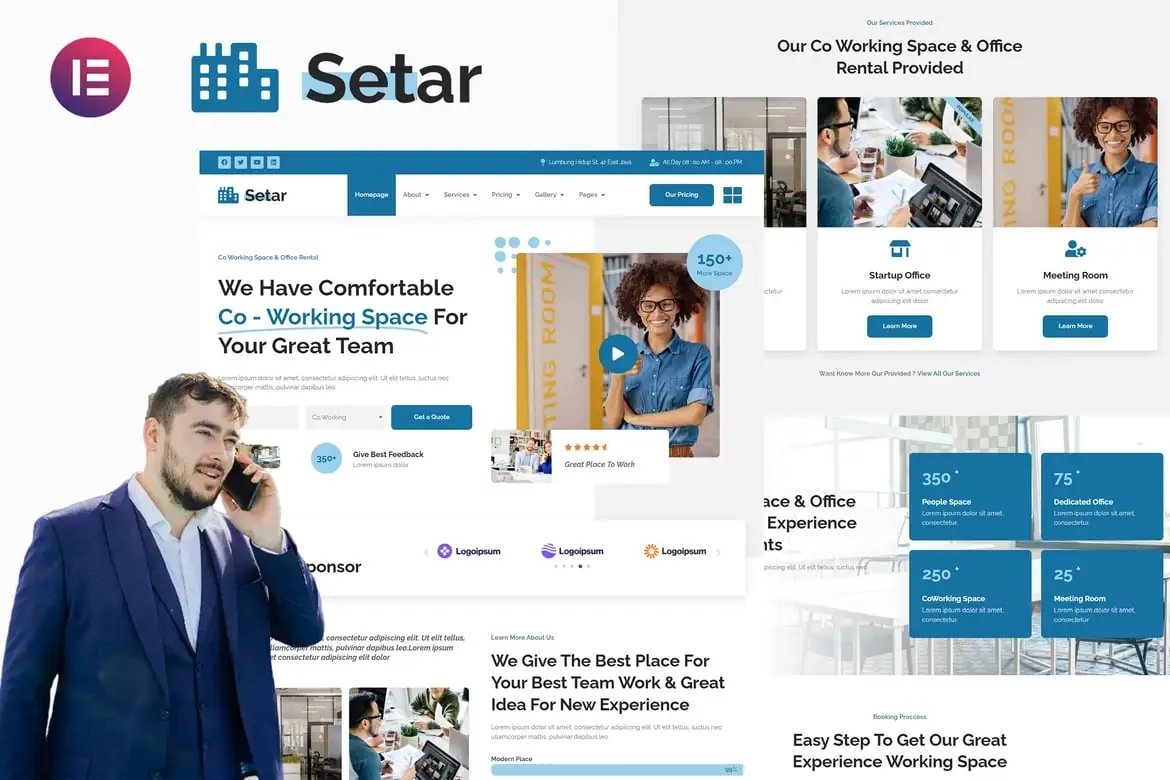 Setar - Template Kit Elementor de espacio de coworking y oficina de inicio