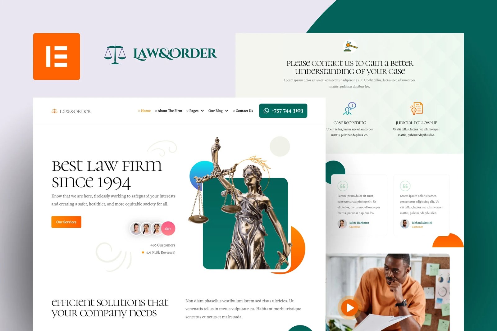Ley y orden - Kit de plantillas Elementor Pro para bufetes de abogados y abogados
