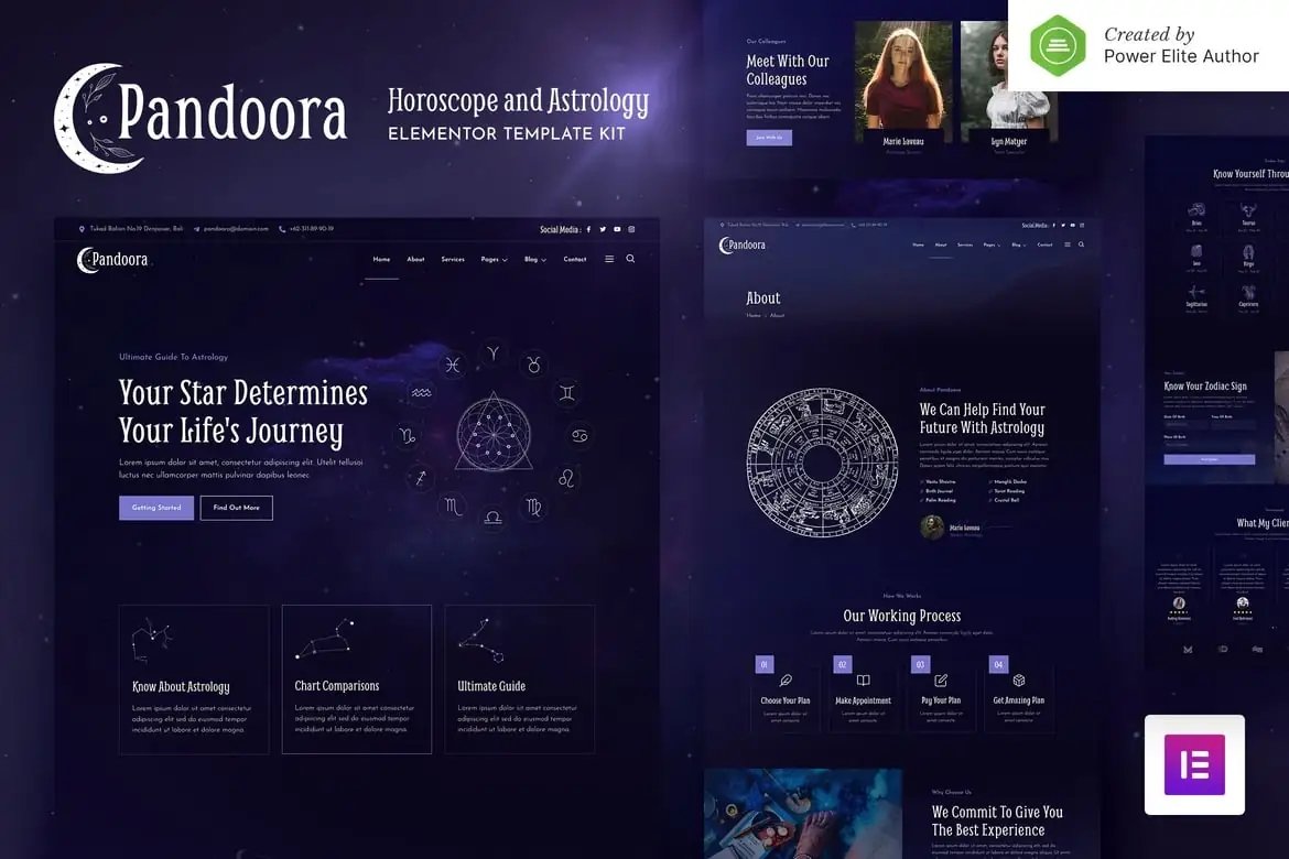 Pandoora Kit de plantillas Elementor de horóscopo y astrología