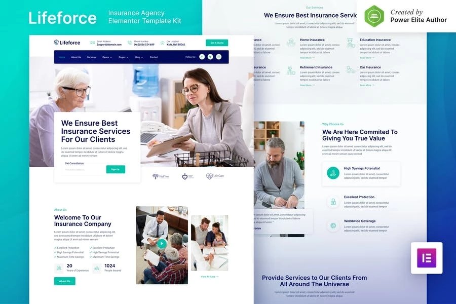 Lifeforce Kit de plantillas Elementor para agencias de seguros