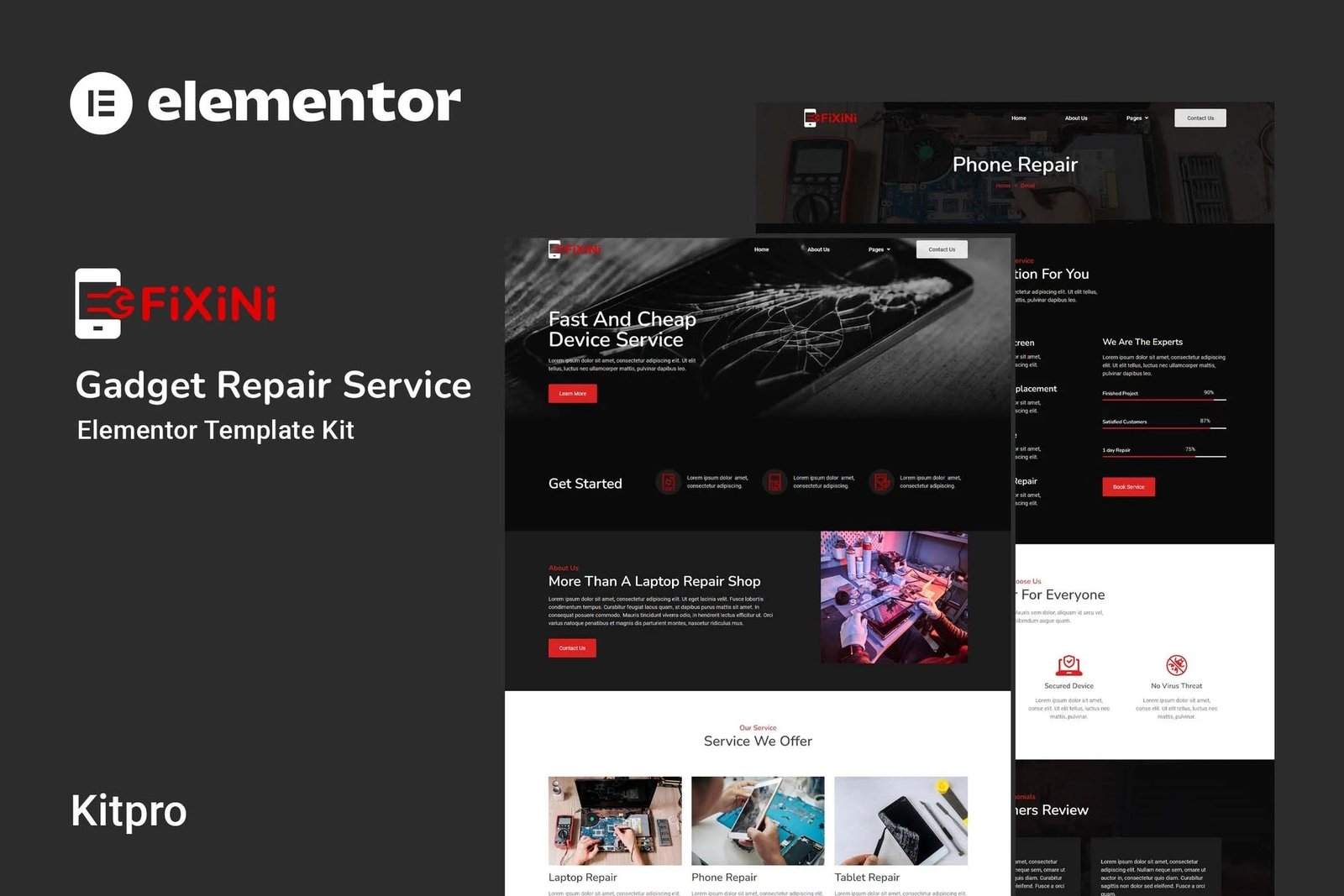 Fixin - Kit de plantilla Elementor de servicio de mantenimiento y reparación